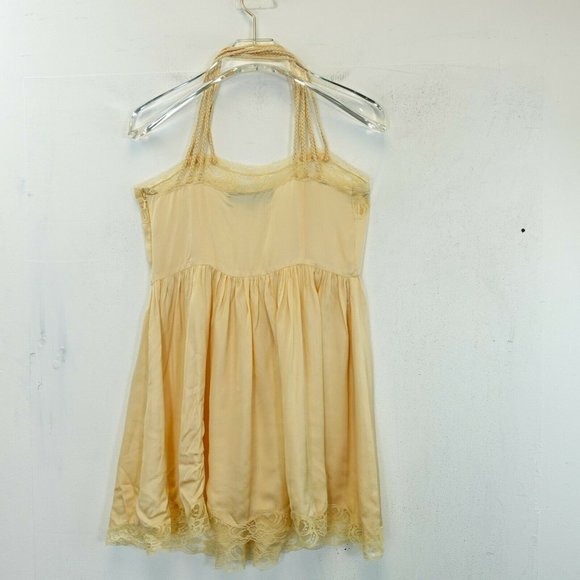 TOPSHOP Womens Ivory Cami Blouse 2P XSP Halter Floral Lace Sheer Braided Pleated - Picture 10 of 12